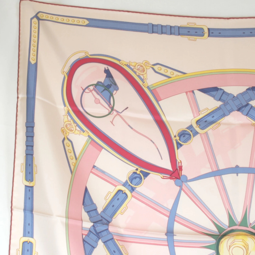 HERMES Carre 90 Wheel of Liberty Scarf/Muffler, Silk, Pink, Women's - Picture 5 of 9